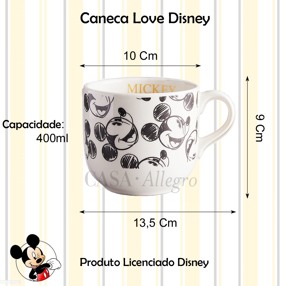 Caneca Jumbo Mickey Mouse Silhueta Disney Original Cerâmica