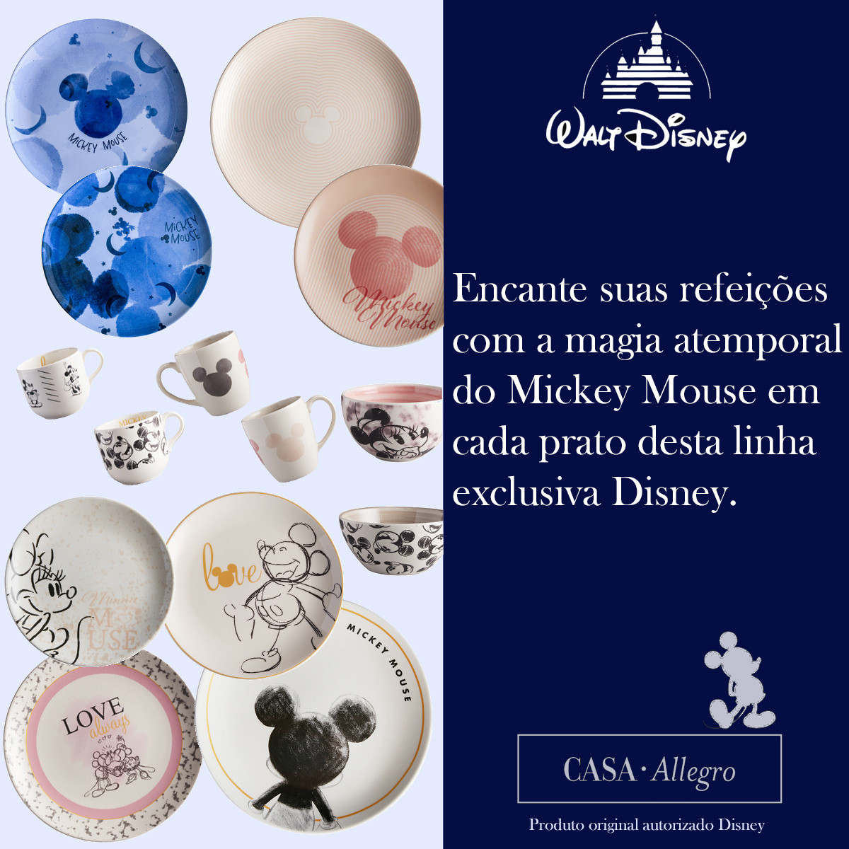 Prato Sobremesa Mickey Mouse Cerâmica Disney Original Rosa